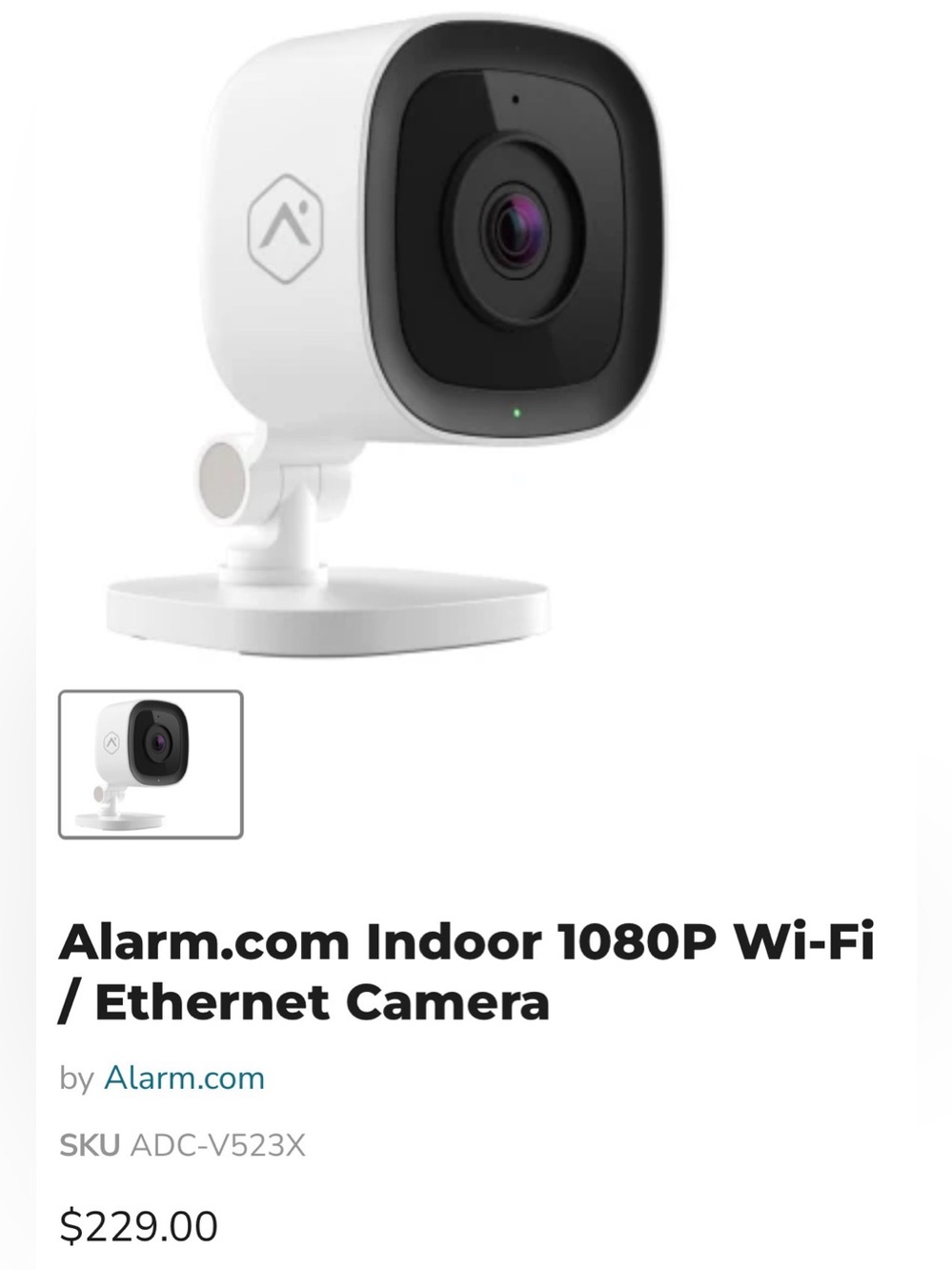 Alarm.com 1080p Indoor Wi‑Fi Camera - White and Black